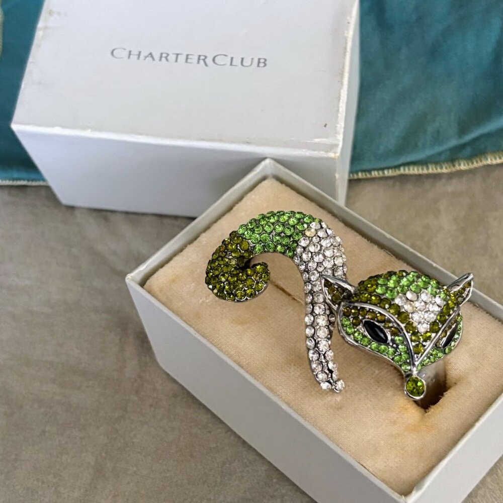 Vintage Pave Rhinestone Fox Bracelet, Clamper Hinged Cuff Macy’s/Charter Club